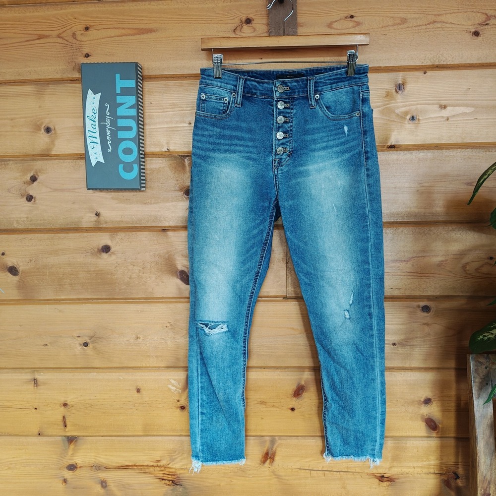 Lucky Brand Bridgette High Rise Skinny Jeans Button Fly Distress Boho Raw Hem 27